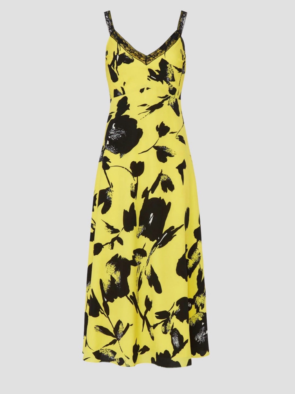 Jason Wu Yellow And Black Floral Slip Midi Dress
